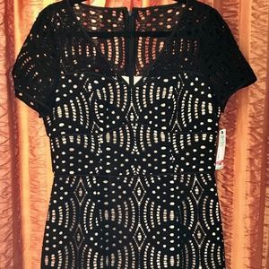 NUE by Shani Womens Geometric Black Lace Dres